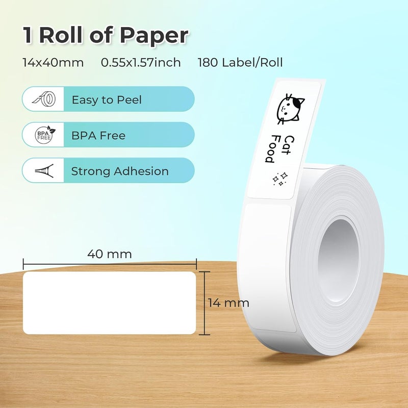 Nelko Genuine P21 Label Maker Tape, 14x40mm (0.55"x1.57"), Standard Laminated Thermal Label Tape Replacement, for Home Office, 180 Labels/Roll, White - Image 2